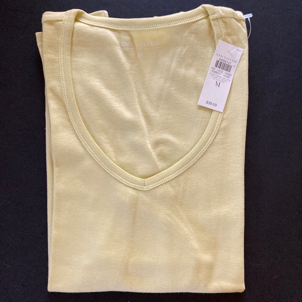 Ann Taylor Long Sleeve V-Neck T-Shirt/Pima Cotton & Modal/Lime/M/NWT!